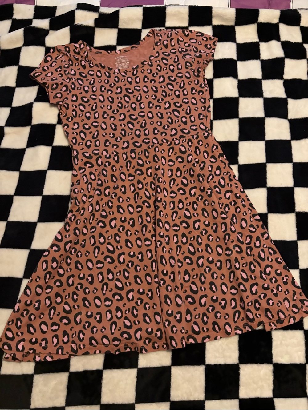 Medium 7/8 Girls' Pink Leopard Print Fit & Flare Dress